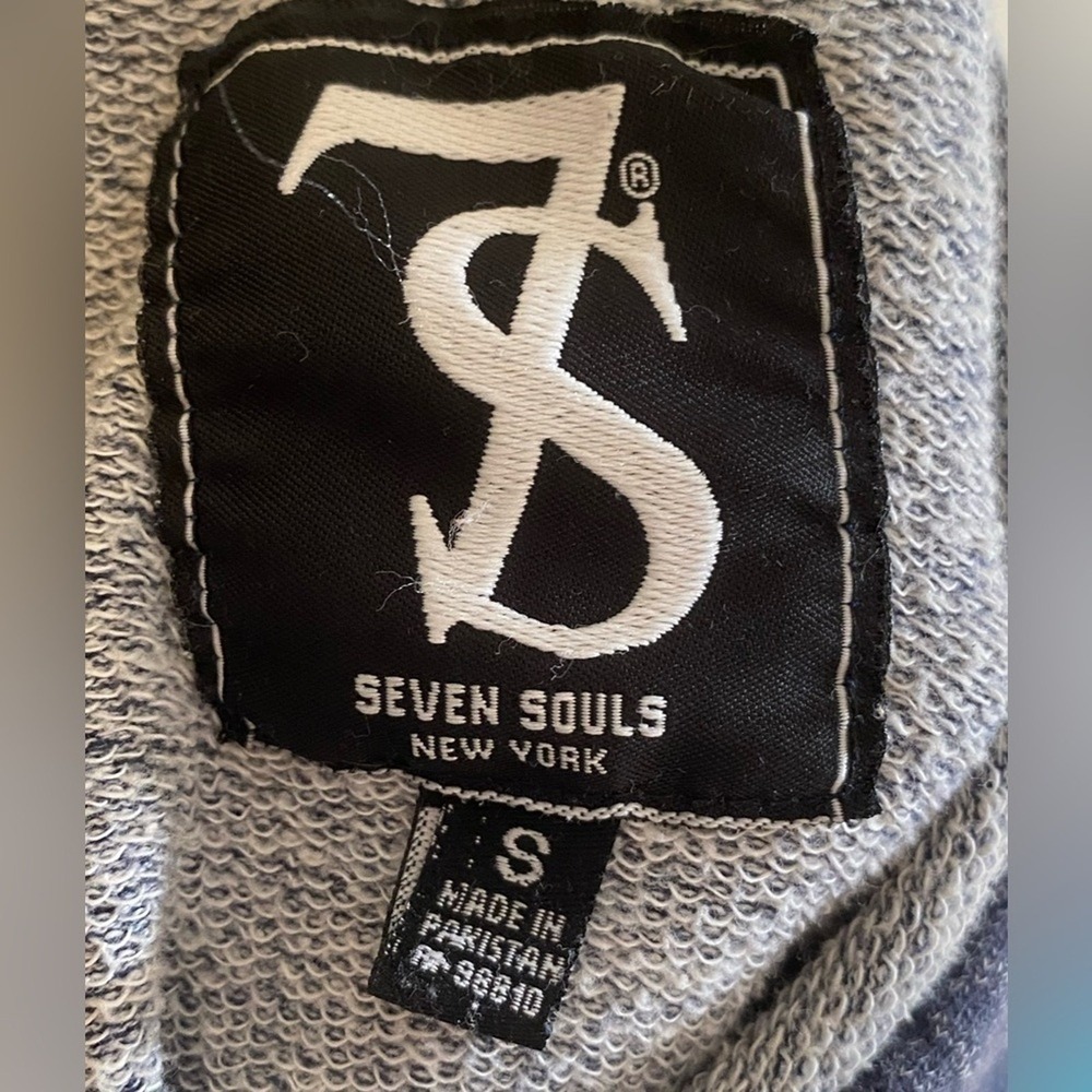 Seven Souls‎ New York Blue Hooded Hand-Warming Pouch Pullover Sweatshirt Size S - Picture 4 of 5